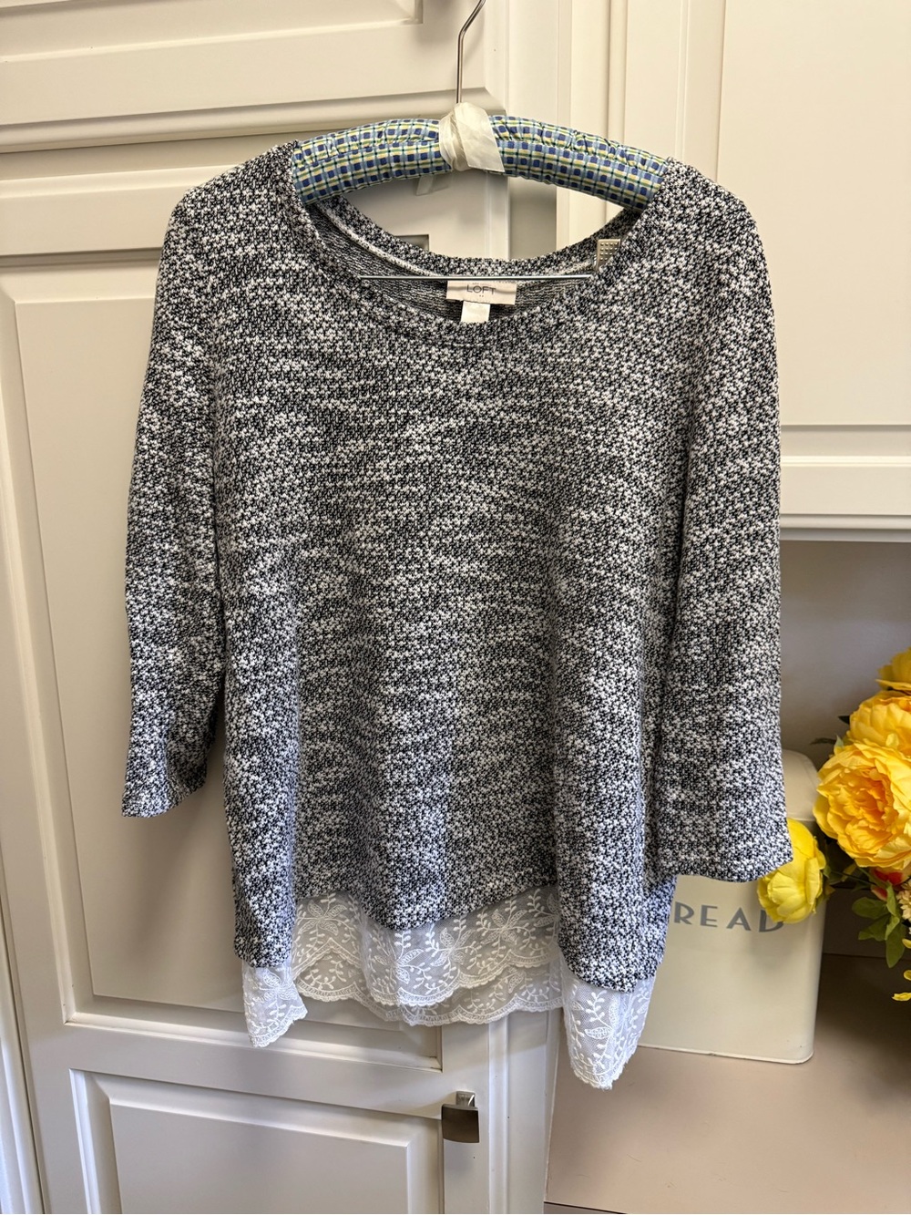 Grey Marled Lace-Hem Sweater Top - Women